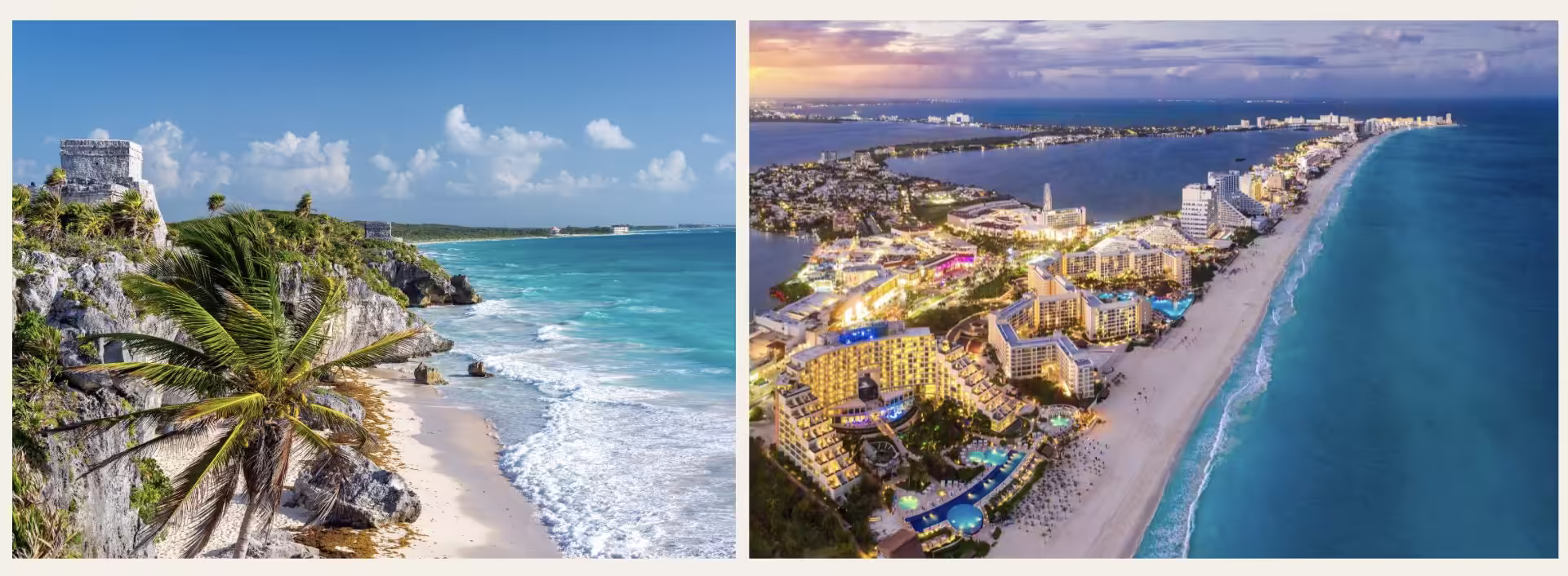 Comparativa visual entre Tulum y Cancún