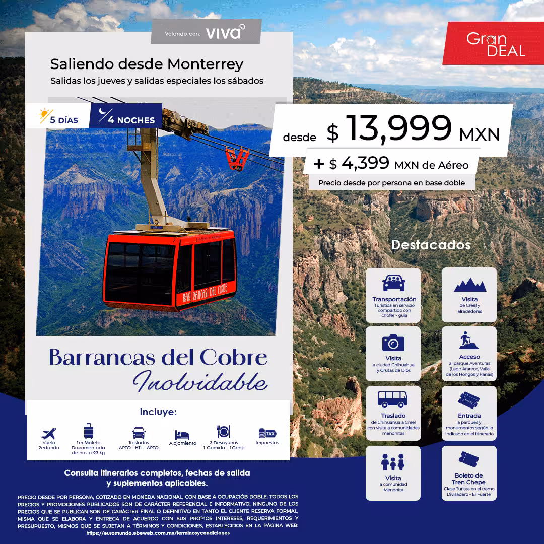Barrancas del Cobre Inolvidable · 5 días desde Monterrey, operado por Euromundo