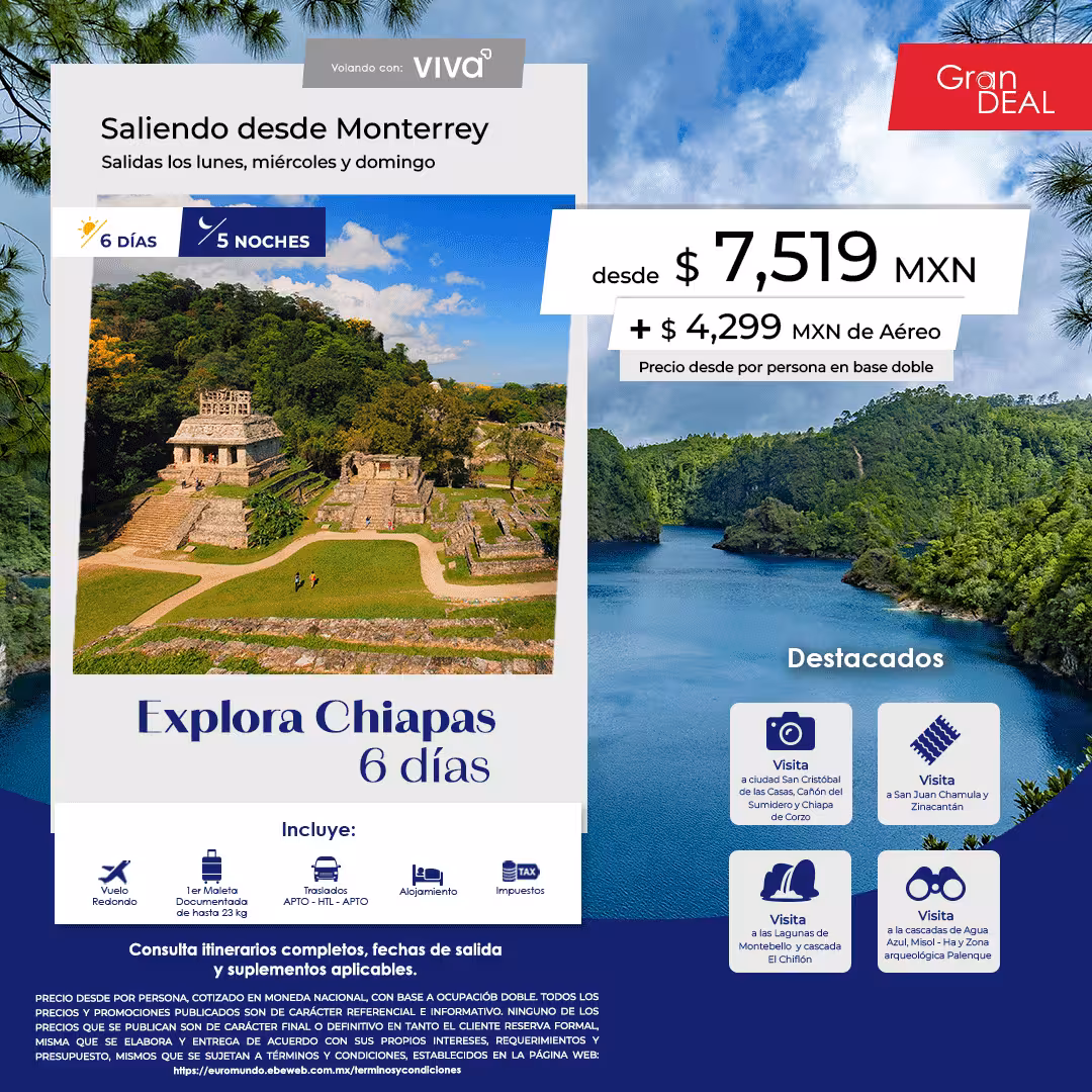 Explora Chiapas · 6 días desde Monterrey, operado por Euromundo