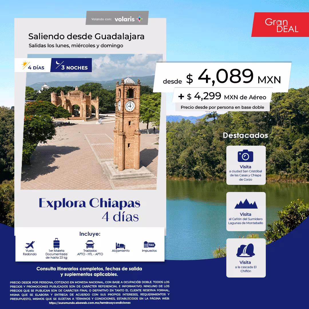 Explora Chiapas · 4 días desde Guadalajara, operado por Euromundo